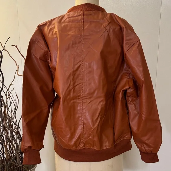 Women's Brown Bomber Jacket faux leather - Picture 4 of 7